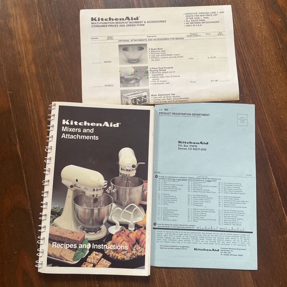 Vtg KitchenAid Mixers and Attachments Recipes Instructions Book 1987 Parts Sheet